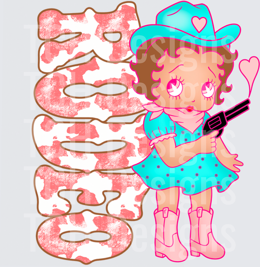 Cute Cowgirl Betty Boop with Pink Camo Yee Haw Text