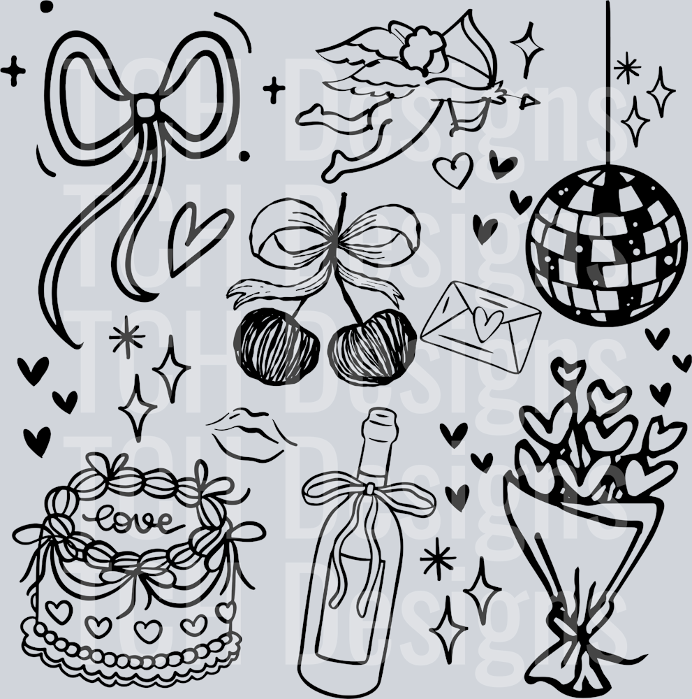VALENTINES DAY DOODLE black
