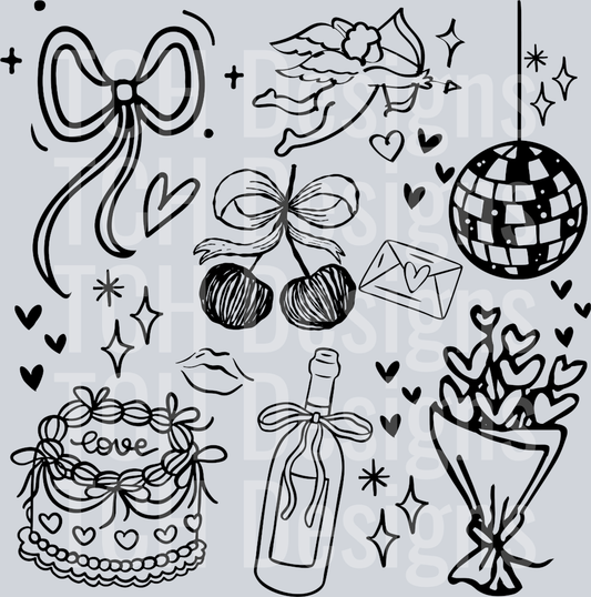 VALENTINES DAY DOODLE black