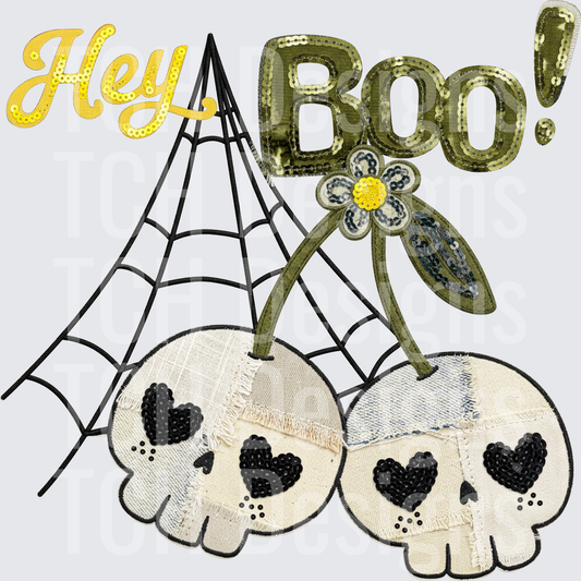 hey boo skull cherries faux emb hwds