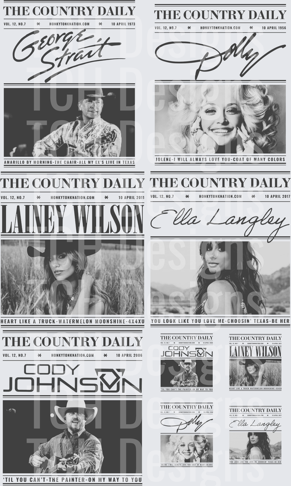 Country Music Stars Newspaper Headlines Vintage Design