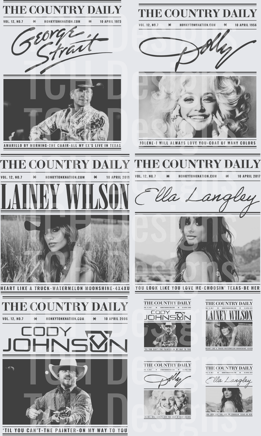 Country Music Stars Newspaper Headlines Vintage Design