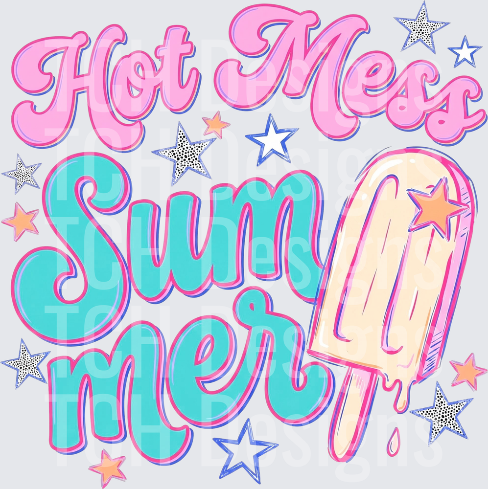 Hot Mess Summer Retro Melting Popsicle Stars Design