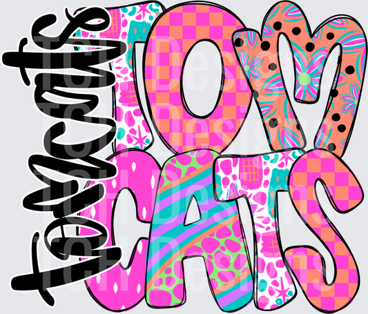 Tomcats Bold Stacked Letters Colorful Patterned School Mascot