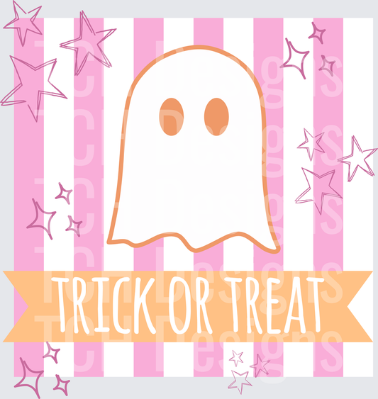 Cute Ghost Trick or Treat Halloween Pink Stripe Stars Banner