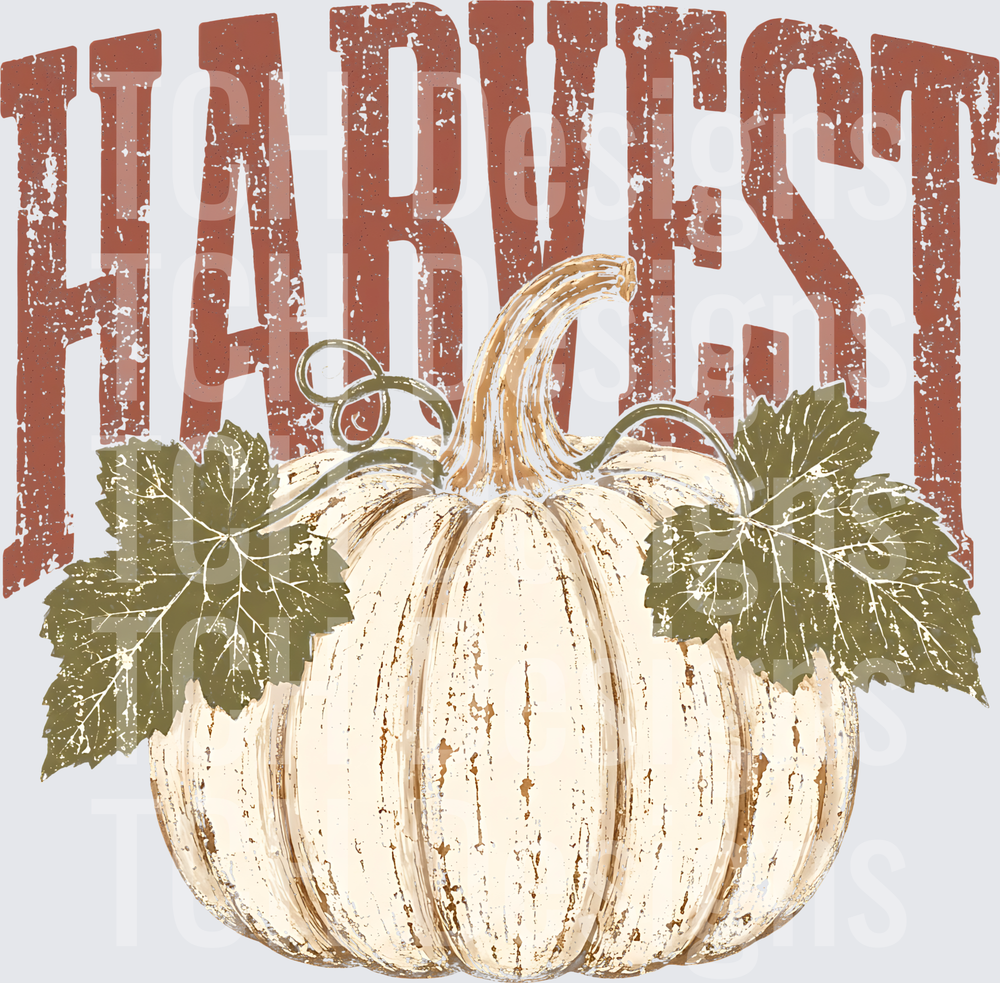 Vintage Distressed Harvest White Pumpkin with Fall Leaves