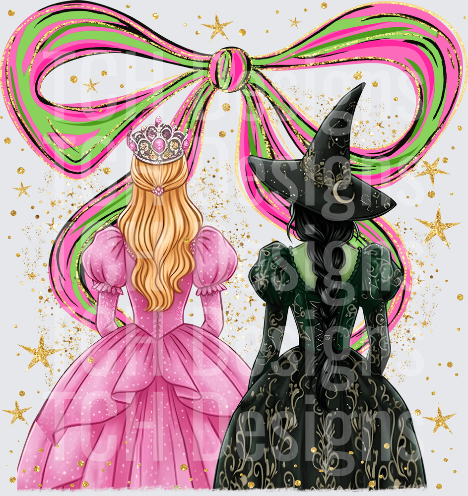 Glinda and Elphaba Wicked Best Friends Pink Green Bow Stars