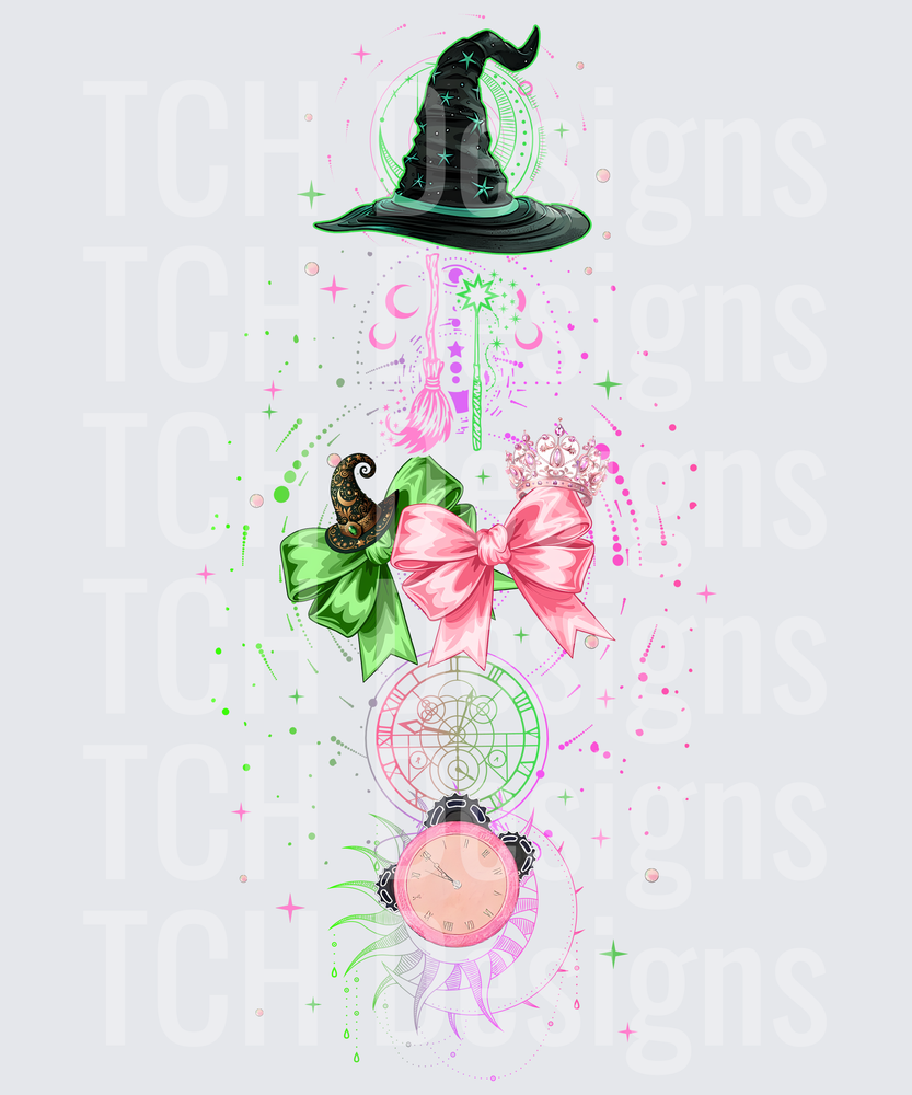 Wicked Witch Green Black Hat Pink Bow Crown Clock Charm