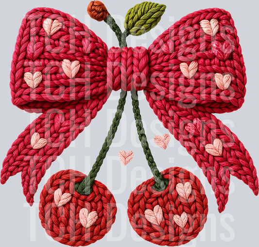 Yarn Crochet Valentine Cherry Bow Png