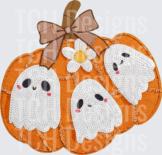 ghostie pumpkin faux emb patchwork hwds