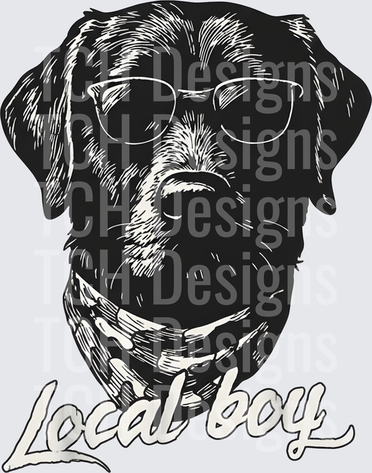 Black Lab Wearing Sunglasses Local Boy Script Design