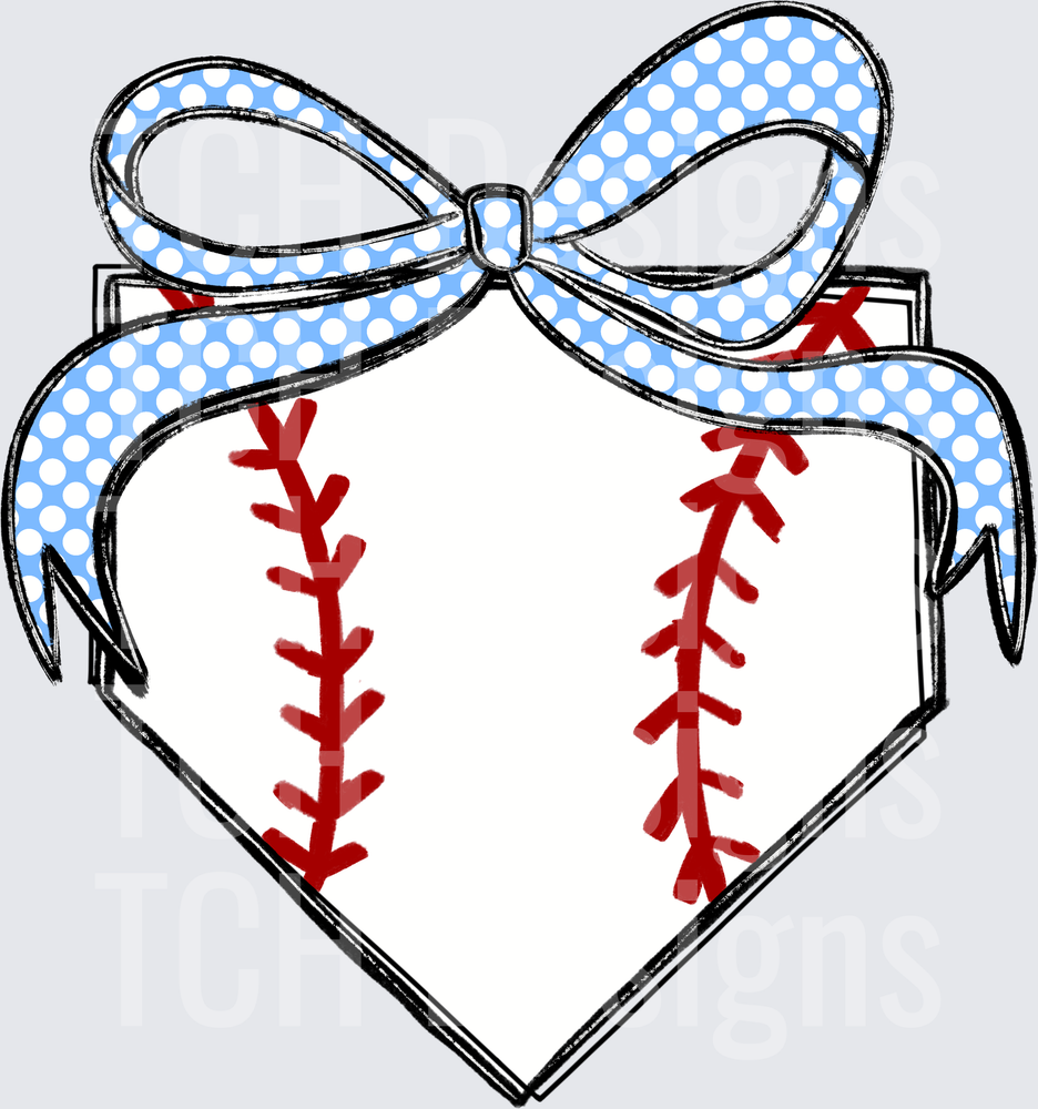 Baseball Home Plate Heart with Blue Polka Dot Bow
