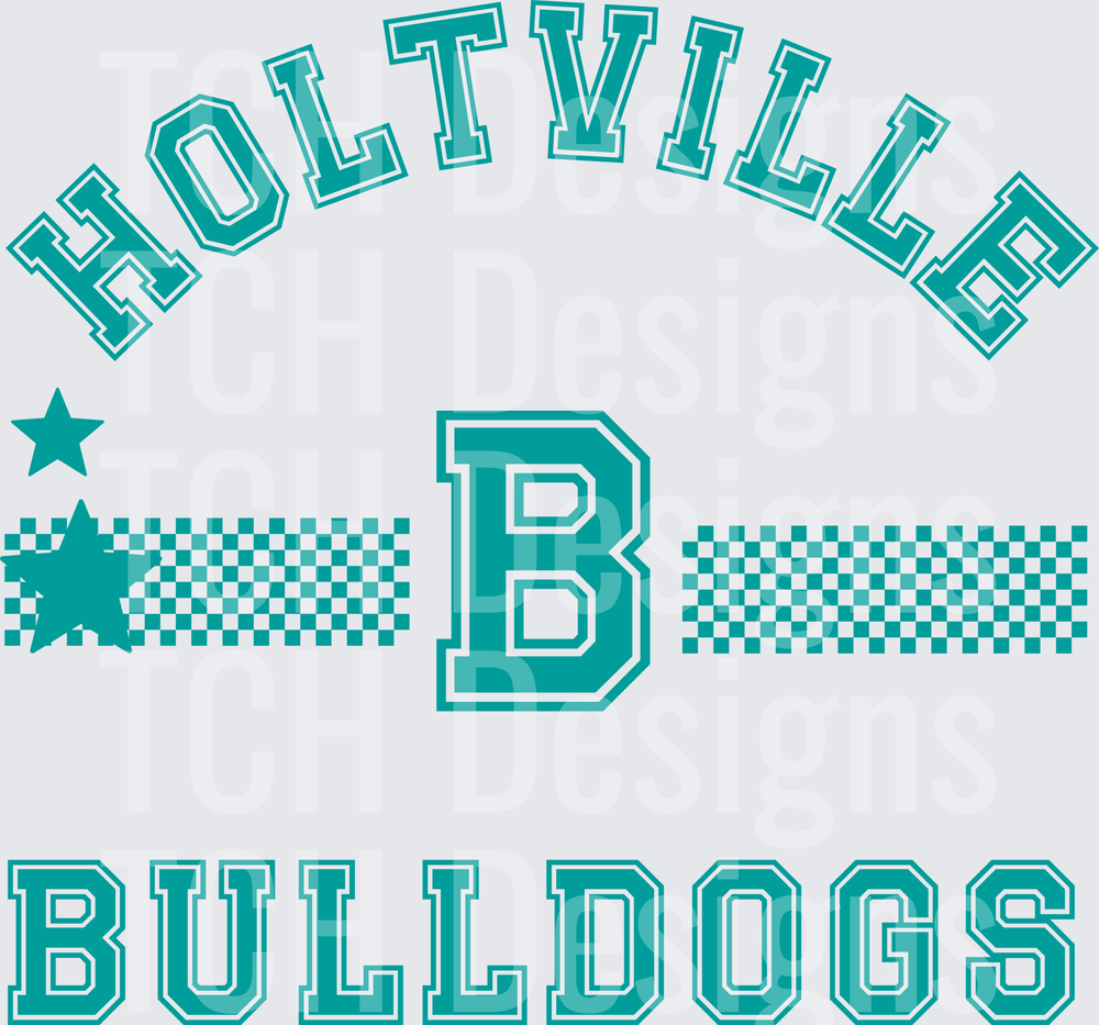 Holtville Bulldogs Teal Collegiate Letter B Checkered Star
