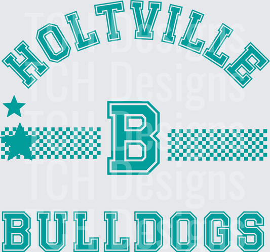 Holtville Bulldogs Teal Collegiate Letter B Checkered Star