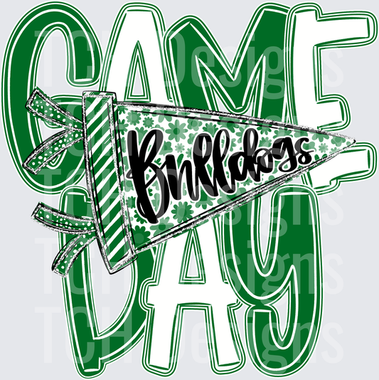 Green Bulldogs Game Day Pennant Flag Floral Design