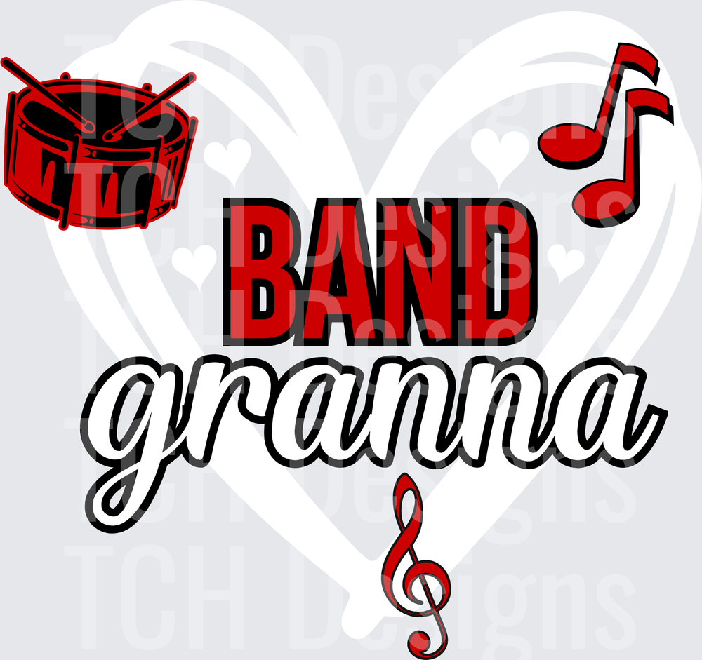 Band Granna Red Black Drum Music Notes Treble Clef Design