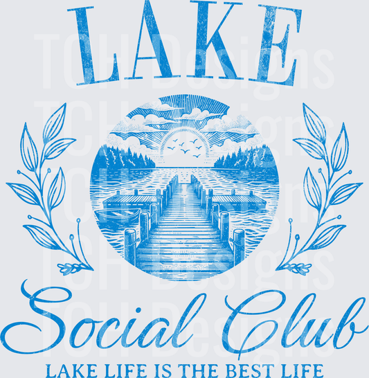 Lake Social Club Vintage Dock Scene with Botanical Accents