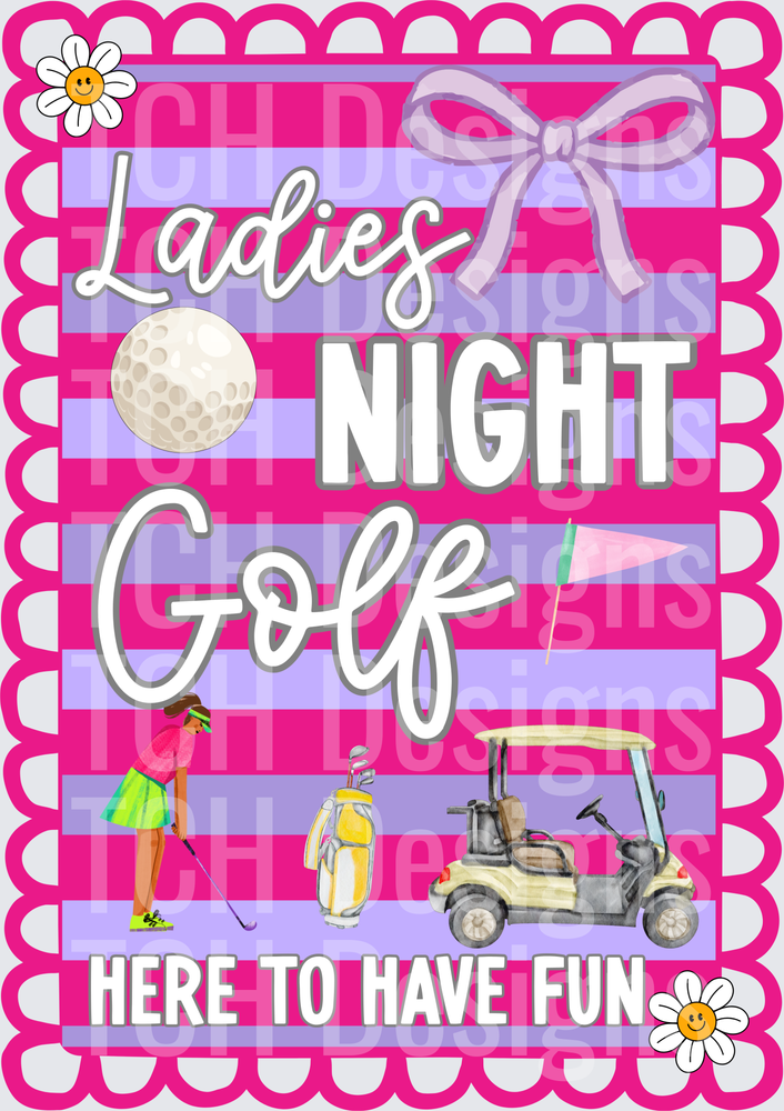 Ladies Night Golf Here To Have Fun Pink Striped Design