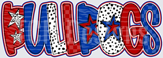 Bulldogs Red White Blue Dalmation Stars Bold Lettering