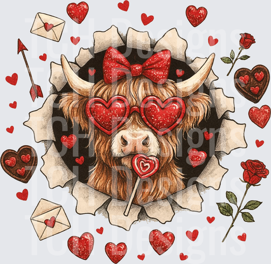 Valentine Highland Cow Heart Sunglasses Red Bow Lollipop