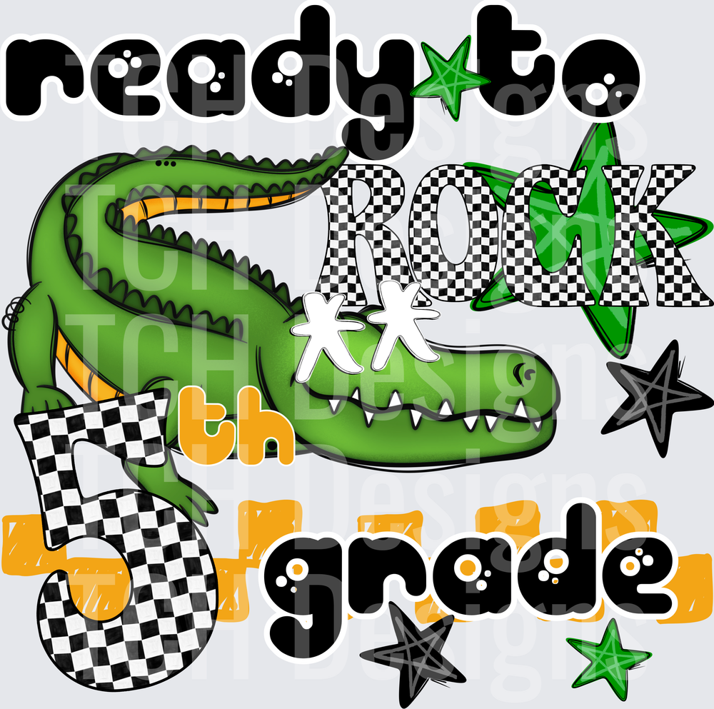 Ready to Rock 5th Grade Alligator Checkered Stars