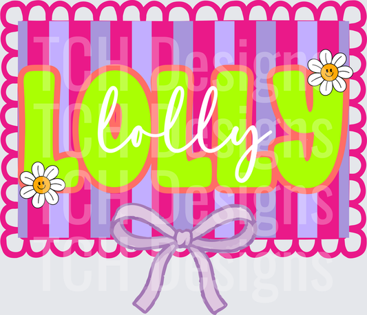 Jolly Text with Smiley Face Daisies Pink Striped Bow Frame