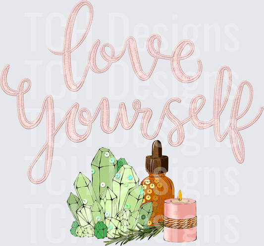Love Yourself Script with Green Crystals Candle and Serum