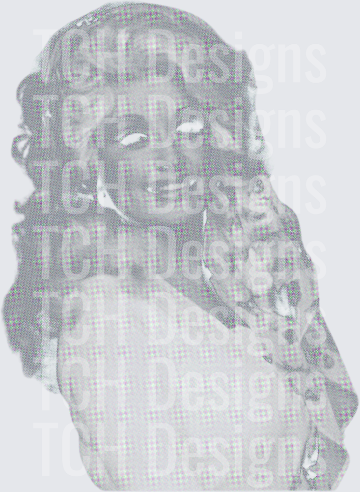 Grayscale Halftone Portrait Woman Long Curly Hair