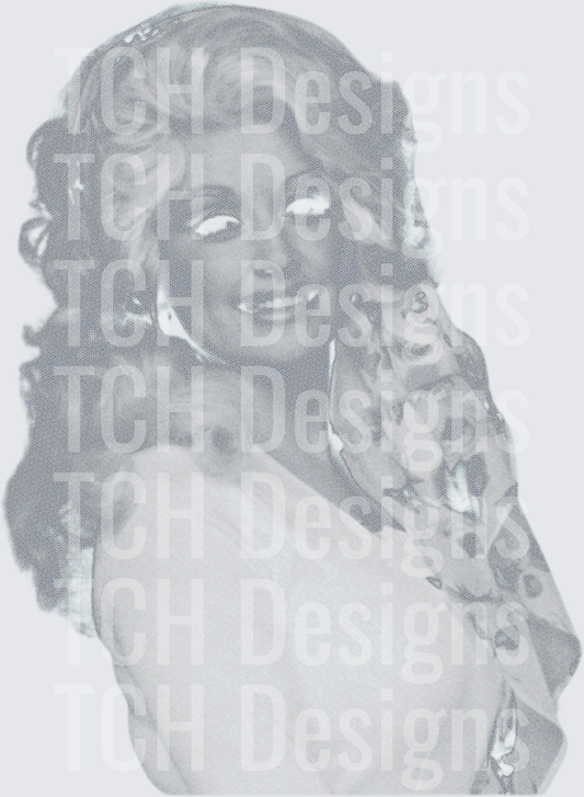 Grayscale Halftone Portrait Woman Long Curly Hair
