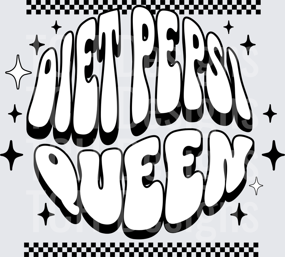 Diet Pepsi Queen Retro Bubble Letter Checkered Sparkle