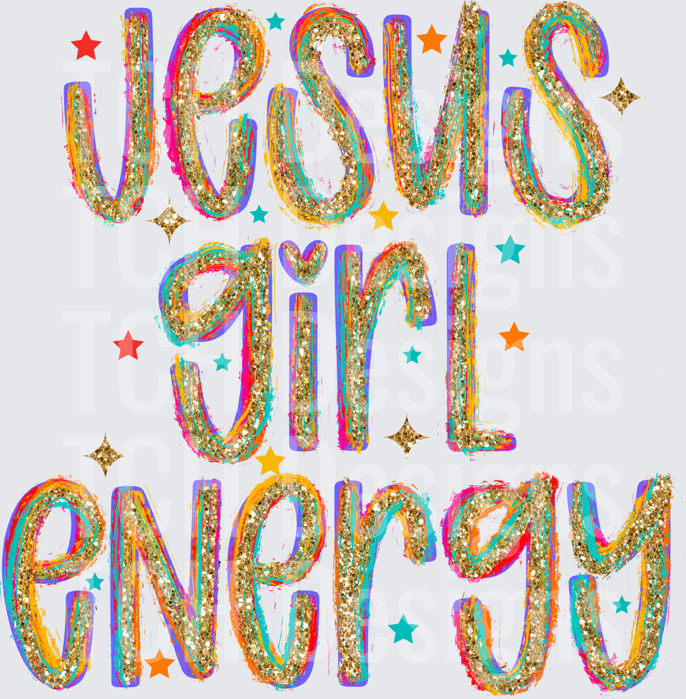 Jesus Girl Energy Rainbow Glitter Letters with Stars