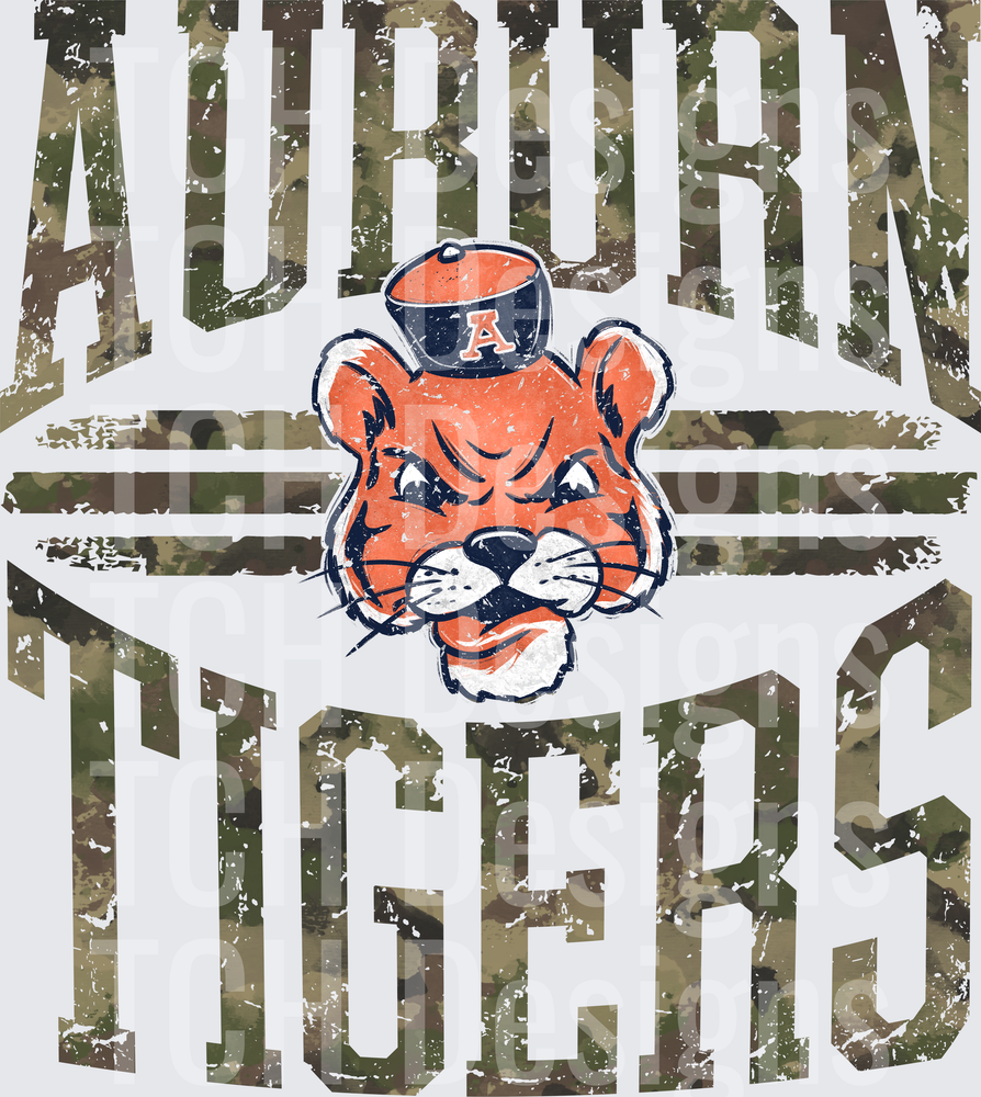 Auburn Tigers Vintage Aubie Mascot Camo Distressed Design