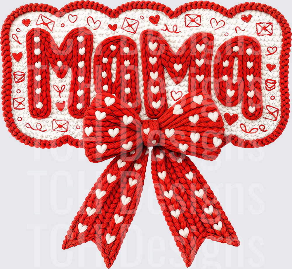 Mama Knit Crochet Style Red Heart Bow Valentine Design