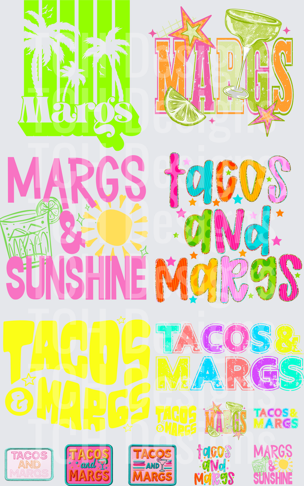 Colorful Taco and Margarita Typography Bundle with Tropical Elements