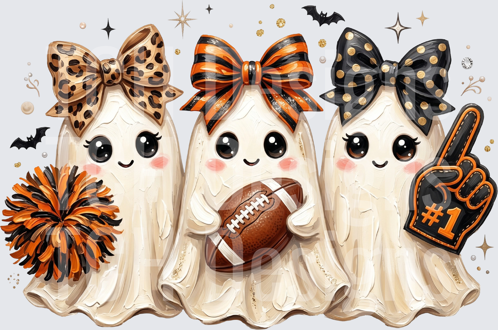 Preppy Football Halloween Ghost PNG l Coquette Ghost Bow