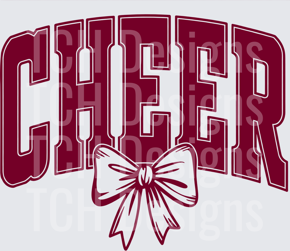 Maroon Arched CHEER Bold Letters with Ribbon Bow