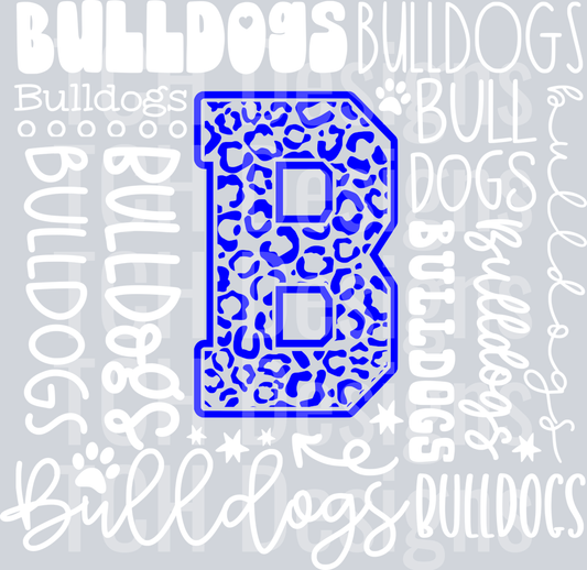 Bulldogs Typography Collage - blue and white
