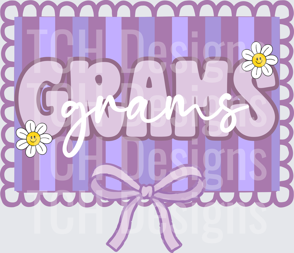 Grams Grandma Purple Stripe Scalloped Border with Daisies and Bow