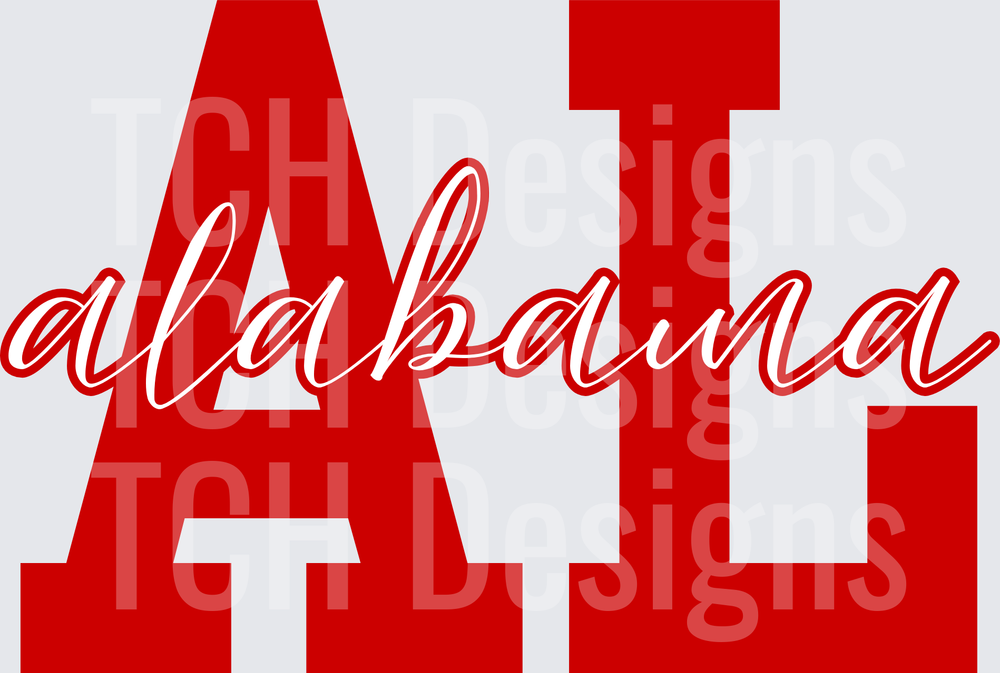 Alabama AL Bold Block Letters Script Overlay Red