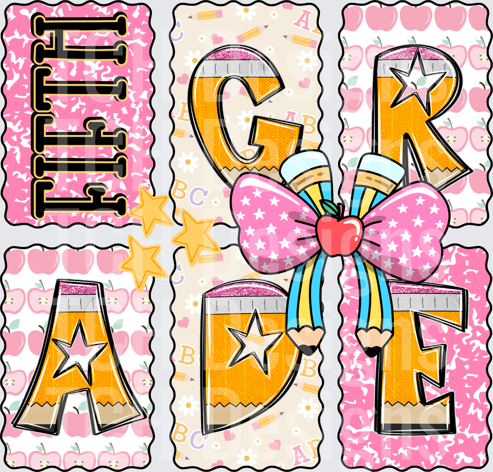 Fifth Grade Pencil Letter Pink Bow Apple School Design
