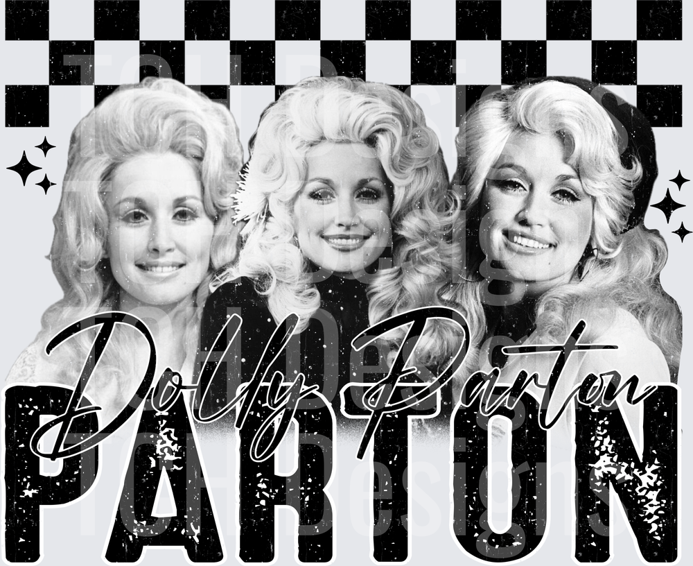 Dolly Parton Retro Black White Checkered Triple Portrait