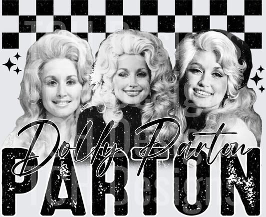 Dolly Parton Retro Black White Checkered Triple Portrait