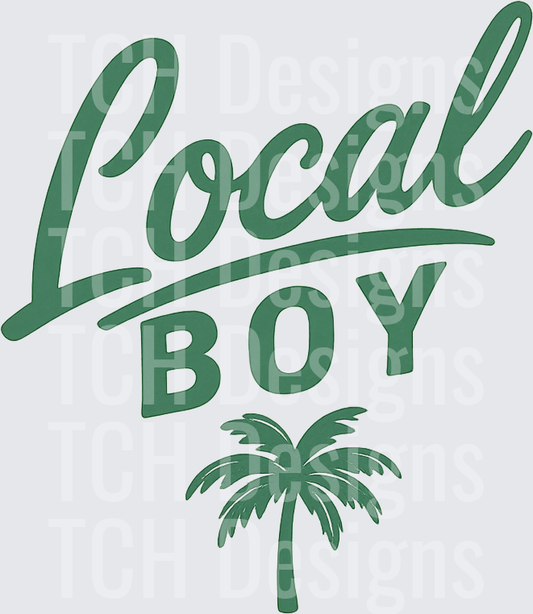 Local Boy Script Lettering with Palm Tree Green Design