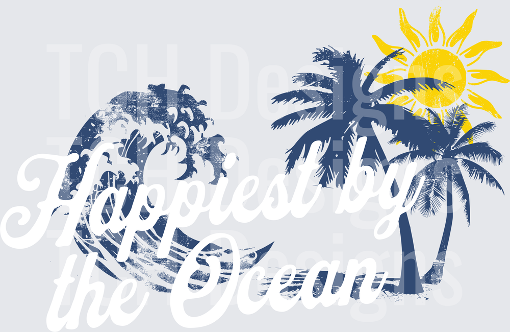 HAPPIEST BY THE OCEAN PALM TREES