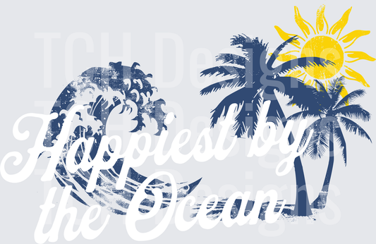 HAPPIEST BY THE OCEAN PALM TREES
