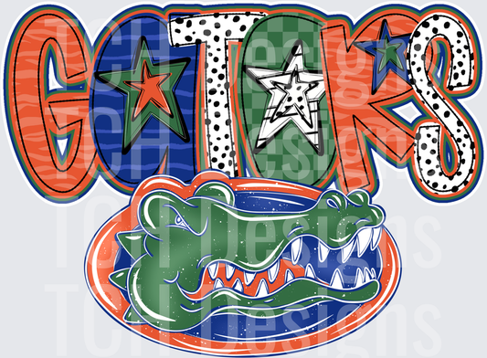 Gators Mixed Pattern Letters with Alligator Head Logo
