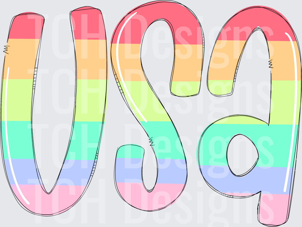 USA Rainbow Pride Striped Letters