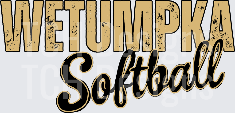 Wetumpka Softball Distressed Gold and Black Text Design