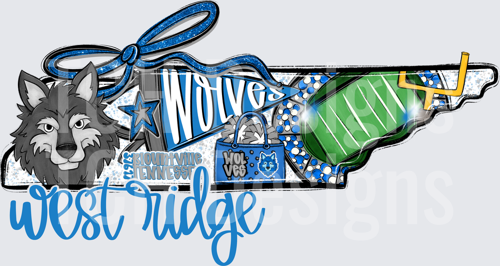 West Ridge Wolves Blountville Tennessee State Shape