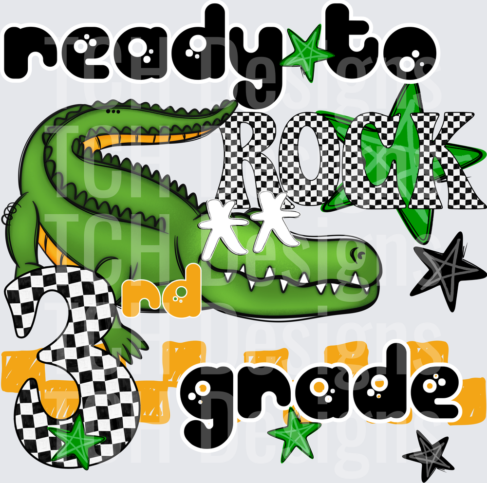 Ready to Rock 3rd Grade Alligator Checkered Stars